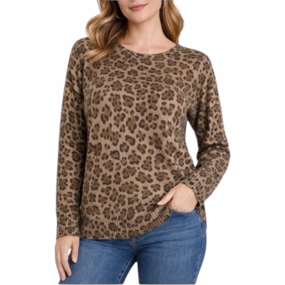 Joan Vass Cashmere Animal Printed Crewneck Sweater Soft Size S